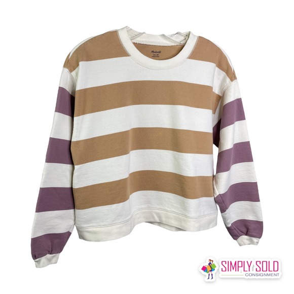 Madewell Tops - Madewell Women's (Re)sourced Cotton Swing Sweatshirt In Stripe‎ Purple Tan Sz XS